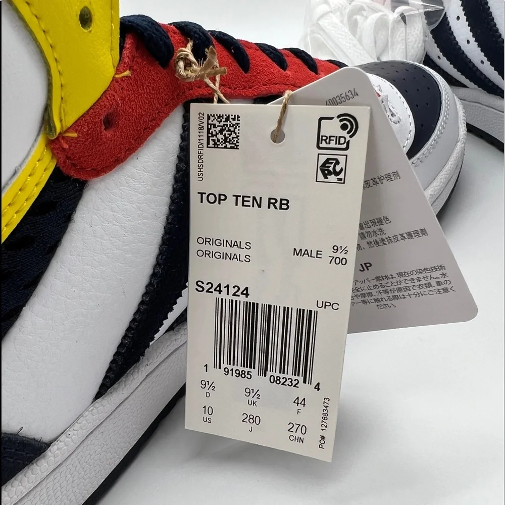 Adidas Top Ten Originals S24124 Blue White Red Yellow Basketball Shoe Sz 10